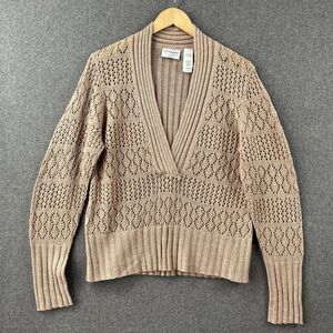 Villager Liz Claiborne Open Knit V Neck Sweater Pullover Women NWOT